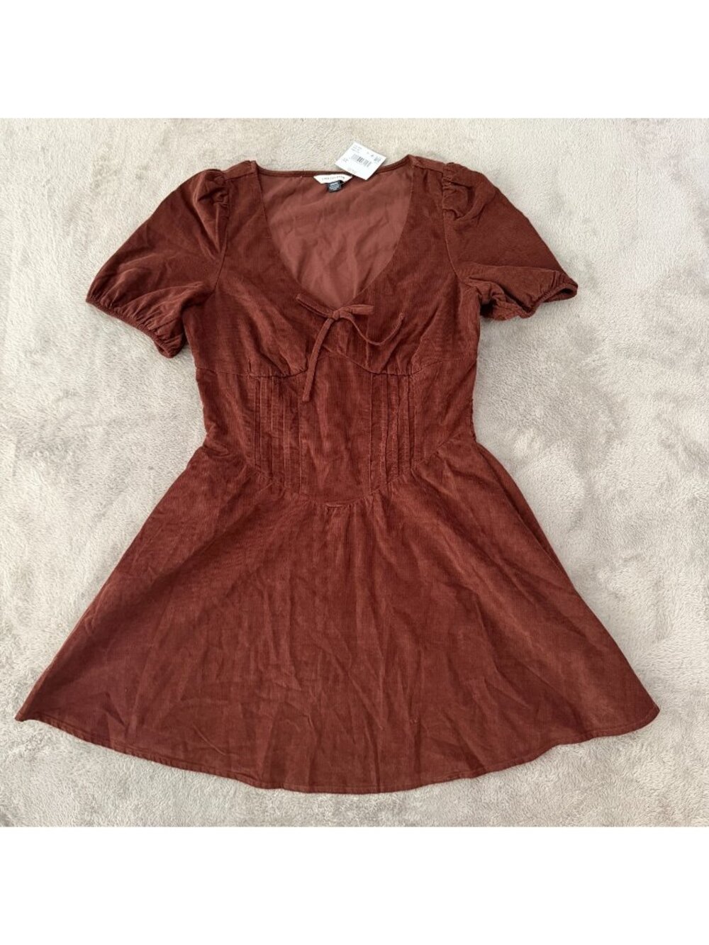 NWT American Eagle Brown Corduroy Mini Dress Basque Waist MEDIUM